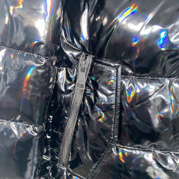 $320 DKNY Women's Water Resistant Patent Leather Glossy Puffer Jacket Black L - Picture 6 of 11